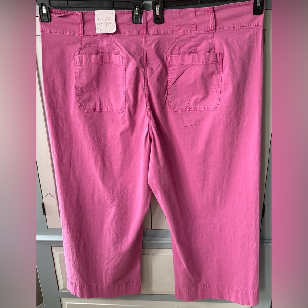 Plus Size Lauren Conrad Super High Rise Wide Leg Pink Crop Pants Size 26W NWT - Picture 2 of 7